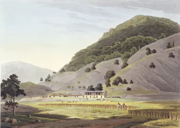 Jugeanor, a Sirinagur-hegységben, 1800-ban megjelent „Keleti tájkép: Huszonnégy nézet Hindoostanban” 142-es táblája